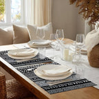 Shrahala Traditional African Geometric Placemats, Black and White Tribal Ethnic Table Mat Linen Burlap Washable Double-Deck Heat Insulation for Dining Table Kitchen Table Set of 6 (12 X 18 Inch) - Image 3