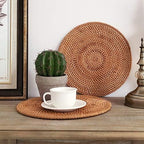 13" Natural Hand Woven Rattan Placemats for Dining Table,Decorative Heat Resistant Mats for Kitchen Coutertops,Hot Dishes,Pots and Pans,Round Diameter 35CM (Set of 2,Gold) - Image 2