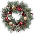 22 Inch Christmas Wreath for Front Door, Artificial Frosted Wreath with Red & Gold Ornaments, Berries & Snowy Holly Leaves, Elegant Holiday Decoration for Home Indoor Outdoor by Unknown