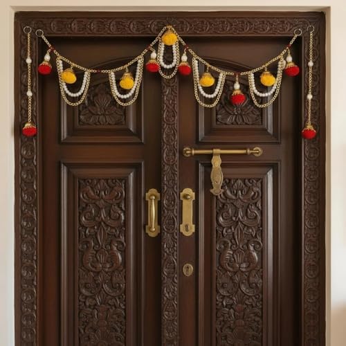 LOVENSPIRE Bead Door Toran with Pompom 3.3 ft - Traditional Indian Moti Wall & Window Hanging Valance for Home, Wedding, Diwali Pooja & Festive Decorations - Image 7