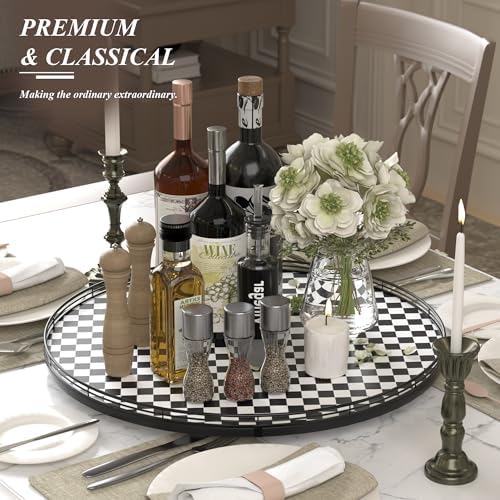AMH 24-Inch Black and White Checkerboard Lazy Susan Decorative Tray - Image 3