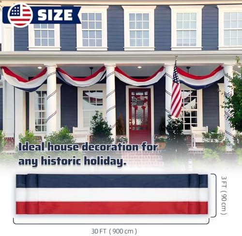 3x30Ft Patriotic Bunting 4th of July Decor Outside Red, White & Blue Stripe Bunting Banner Decor Memorial Days Veterans Day Celebration USA Bunting Outdoor Porch Garden - Image 2