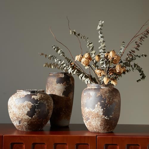 Smiletag Rustic Vase for Home Decor, Farmhouse Terracotta Vases, Stone Vases, Large Vases for Living Room Decor, Rustic Flower Vase Decoration for Living Room, Small - Image 4