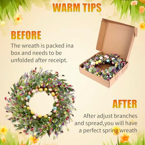 20Inch Easter Wreath for Front Door, Natural Spring Wildflower Easter Egg Wreath, Artificial Easter Door Wreath for Covered Outdoor Use - Image 5
