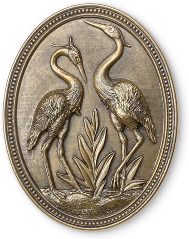 Vintage Crane Wall Sculpture, Antique Wall Decor, Crane Wall Art, Hand Painted Wall Decoration with Embossed Couple Birds Design, Heron Wall Art, Vintage Wall Decor for Living Room Bedroom Dining Room Hallway, Housewarming Gifts by Newinhome
