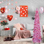 5 Ft Artificial Valentine's Day Tree Pop-Up Collapsible Pencil Valentine's Day Trees with 100 Warm Light, Bright Heart-Shaped Artificial Tree for Indoor Outdoor Decorations (Valentine Day) - Image 3