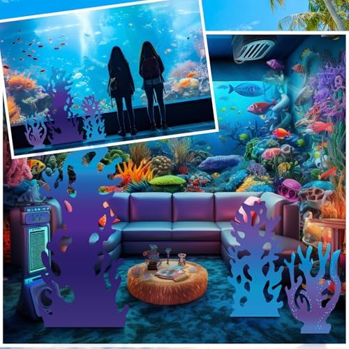 Bucherry 3 Pcs 22-47 Inches Under The Sea Coral Cardboard Cutout Stand-up Life Size Purple Blue Mermaid Coral Backdrop Photo Prop for Summer Underwater Beach Mermaid Birthday Party Decoration - Image 6