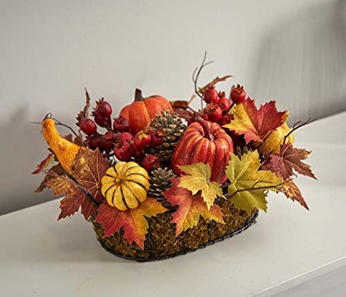 Nearly Natural Pumpkin, Gourd, Berry and Maple Leaf Artificial Arrangement 17 in. W x 12 in. D x 9 in. H - Image 5