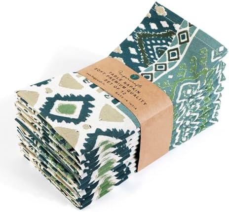 FINGERCRAFT Cloth Napkins Set of 12 Cotton Linen, 20x20 Inch, Free Spirit by FINGERCRAFT