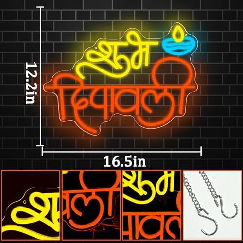 Happy Diwali Neon Sign, Festival Of Light Led Sign for Wall Decor Dimmable Indian Diwali Neon Light for Festival Wall Bedroom Door Window Party Decoration - Image 3