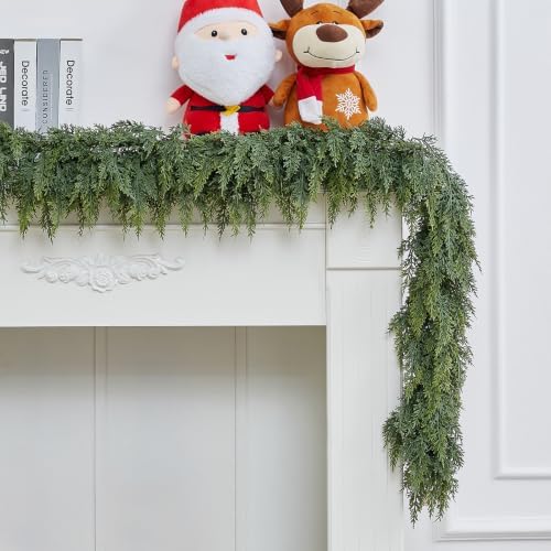 6FT Christmas Cedar Garland, Real Touch Greenery Garland, Realistic Two-Tone Soft Artificial Green Garland for Mantle Fireplace Table Stairs Door Porch, Indoor Outdoor Winter Holiday Decorations - Image 6