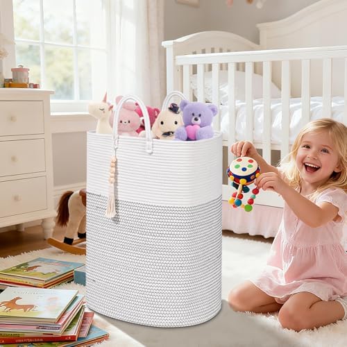 Woven Laundry Basket for Clothes, 100 L Large Rectangle Laundry Hampers with Beads Tassel, Nursery Storage Basket for Toys, Tall Dirty Clothes Hamper for Bedroom Aesthetic, Laundry Room Organization - Image 6