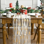 Artoid Mode 6PCS Beige Gold Christmas Tree Gauze Table Runner 120 Inch 10FT, Glitter Metallic Foil Seasonal Sheer Dining Holiday Table Decor for Home Party - Image 3