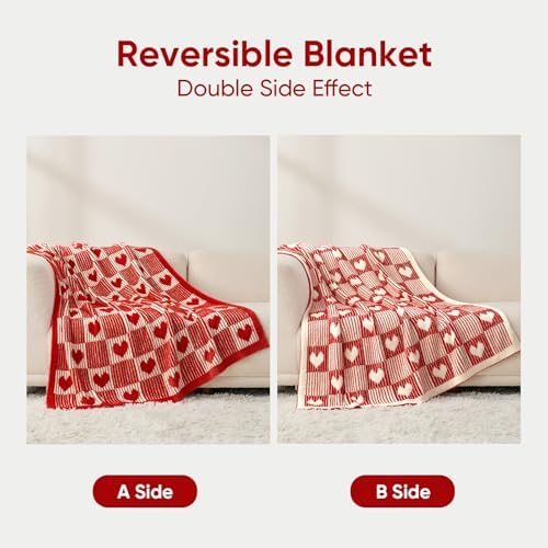 Snuggle Sac Red Heart Checkered Blanket for Women,Valentines Day Heart Blankets for Her Wife Girlfriend Mom,Super Soft Warm Fluffy Faux Fur Blanket for Couch Sofa Bed,Red Heart,50x60 inches - Image 6