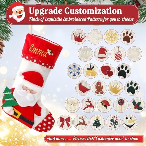 Personalized Christmas Stockings with Embroidered Name & Monogram,Custom 3D Xmas Character Stocking 3 Pack 18” Large,Santa,Snowman & Reindeer Fireplace Hanging Red Burlap Plaid Stockings(B) - Image 5