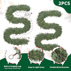 2PCS 9FT Christmas Cedar Garland, Extra Full Greenery Garland with 1200 Cypress Pine, Real Touch Two-Tone Evergreen Garland for Mantle Fireplace Table Stairs Door Porch, Indoor Outdoor Decorations - Image 2