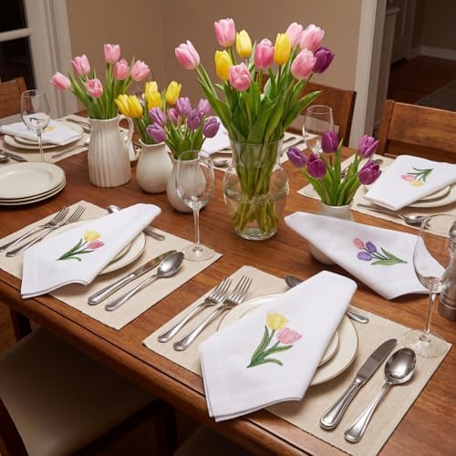 HunnmingRe 12 Pcs Spring Floral Cloth Napkins 100% Cotton, 17x17inch - Image 5