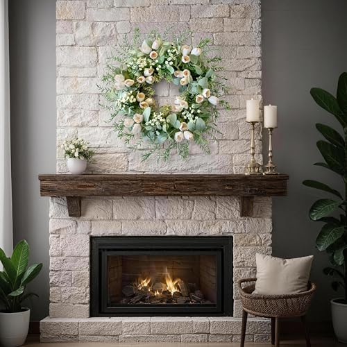 20" White Tulip Wreath for Front Door Spring Summer Easter Décor - Image 7