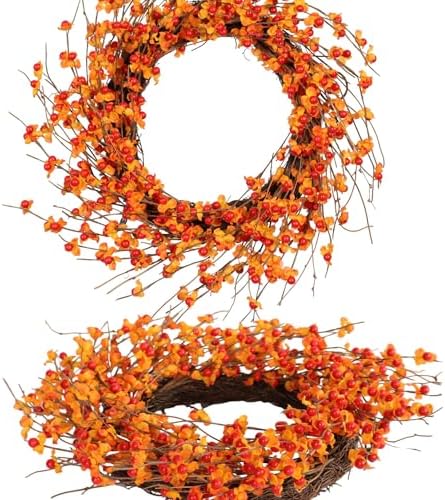 Autumn Bittersweet Wreath 22 inch - Handcrafted Fall Harvest Front Door Decoration Artificial Orange Berries and Yellow Leaves, Perfect for Thanksgiving, Halloween, and Outdoor Home Décor by Pudate