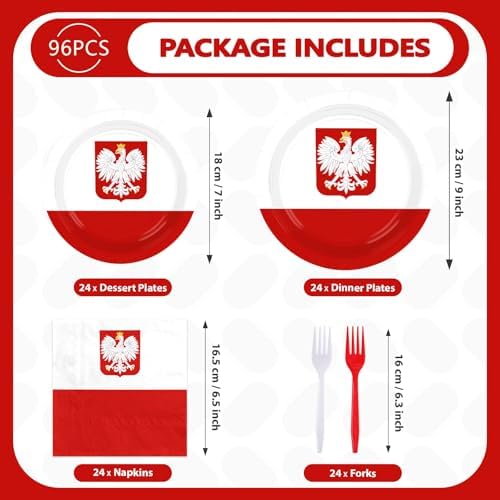96 Pcs Poland Flag Party National Country Decorations, Serves 24 - Image 5