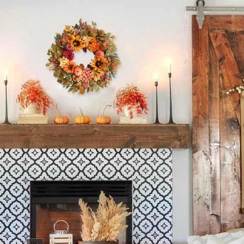 24 Inch Sunflower Pumpkin Fall Wreath for Front Door - Artificial Grapevine Harvest Decor with Dahlias & Hydrangeas, Thanksgiving Autumn Wreaths Indoor Outdoor, Farmhouse - Image 5