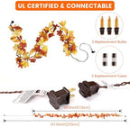 3Pack Fall Leaf Garland with Lights Plug in, 35 Orange Bulbs Light Up Fall Leaves Garland, Fall Decor Fall Decorations for Home Table Thanksgiving Mantel,Fireplace,Porch,Halloween Autumn Decor - Image 3