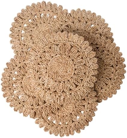 11.8" Set of 6 Round Woven Corn Husk Placemats by Laquedecraft by Laquedecraft