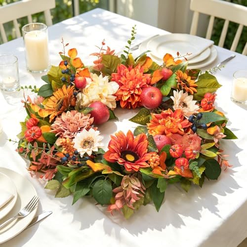 24 Inch Fall Wreaths for Front Door, Apple Wreath Artificial Autumn Wreath - Image 5
