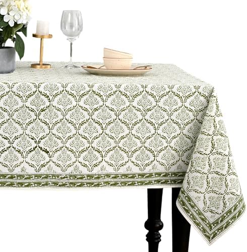 CPC Fern Regal Block Print 100% Cotton Rectangle Tablecloth 54x54 Inch by COTTONPRINTCLUB