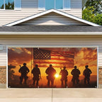 13x6 ft Patriotic Silhouette Garage Door Banner - Saluting Figures with American Flag Backdrop, Hanging Garage Decorations - for Memorial Day Veterans Day Tribute, Military Honor Outdoor Wall Sign by THISFIND