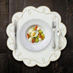 16.5 Inch Ribbon Twirl Embroidery Round Placemats Set of 4, Scalloped Round Table Mats for Party Kitchen Dining Decoration, Gold - Image 6