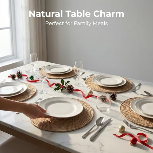 13 Inch Round Woven Placemats Set of 6, Natural Banana Leaf Charger Plates - Image 7