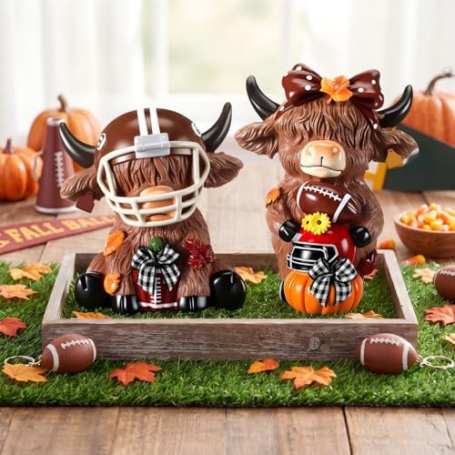 Karenhi 2 Pcs Highland Cow Figurines Fall Football Tabletop Decorations - Image 5
