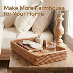 Rattan Serving Tray, Woven Wicker Rectangle Tray Basket for Organizing - Image 2