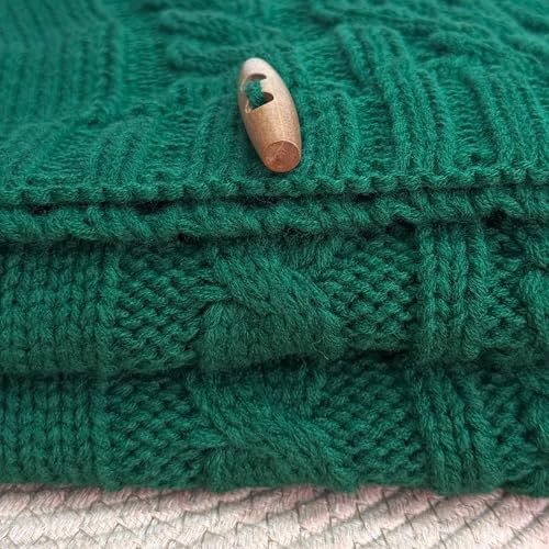 60-Inch Cable Sweater Knit Christmas Tree Skirt with Wooden Toggles, Forest Green - Image 6