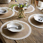 FunWheat Burlap Round Braided Placemats Set of 12 for Dining Tables 15 Inch Heat Resistant Jute Table Mats Farmhouse Woven Fabric Natural Place mats for Fall Decoration(Cotton Lace) - Image 3