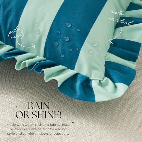 MONDAY MOOSE Decorative Throw Pillow Covers, Set of 2 Water-Resistant Striped Design with Ruffle Edge for Outdoor/Indoor Use, Pillow Inserts Not Included (18x18 inch, Blue/Light Blue) - Image 3