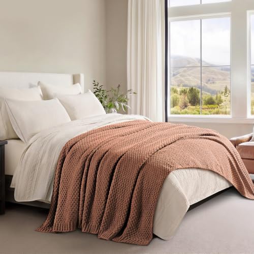 EVERGRACEHOME Chunky Chenille Knit Throw Blanket, 108x92, Terracotta Clay - Image 4
