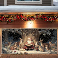 Santa Reading with Woodland Animals Garage Door Banner 6x13FT, Cozy Forest Winter Backdrop, Outdoor Holiday Banner, Garage door Mural for Xmas Party Home Decor by ANNAQUEEN