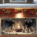 Santa Reading with Woodland Animals Garage Door Banner 6x13FT, Cozy Forest Winter Backdrop, Outdoor Holiday Banner, Garage door Mural for Xmas Party Home Decor by ANNAQUEEN