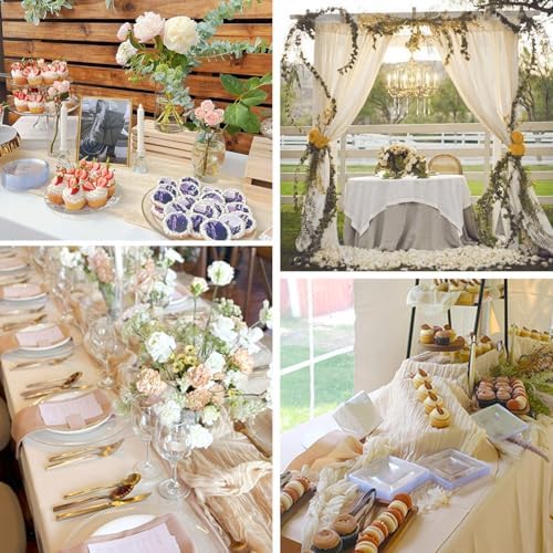 12 Packs Beige Cheesecloth Table Runner, Boho Gauze Cream Cheese Cloth Table Runner 10FT for Wedding Bridal Shower Baby Shower Birthday Farmhouse Home Decoration - Image 4