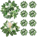 10PCS Wedding Rose Candle Rings Artificial Floral Eucalyptus Leaves Wreaths by Unknown