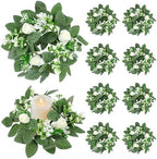 10PCS Wedding Rose Candle Rings Artificial Floral Eucalyptus Leaves Wreaths by Unknown