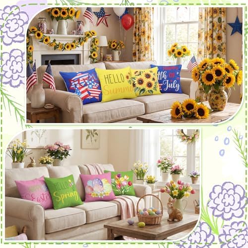 Mindsoft 20 Pcs Holiday Pillow Covers 18 x 18 Easter Pillow Cover Spring Summer 250th Anniversary Pillowcase Decorative Seasonal Cushion Case for Farmhouse Home Sofa(Seasonal) - Image 4