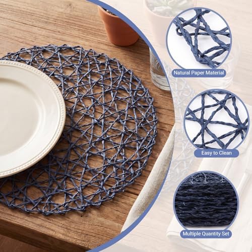 Threehoney Paper Braided Round Placemats, Set of 24, Blue, 13 in - Image 3