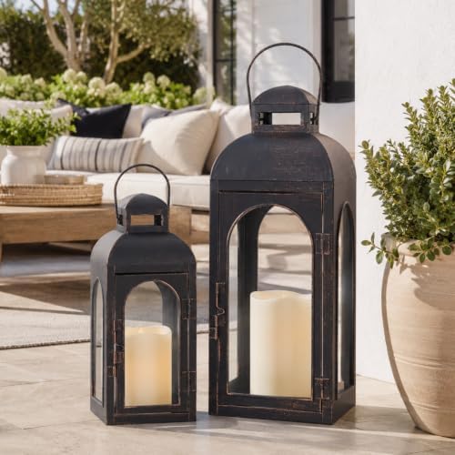 NEEDOMO Lanterns Decorative Indoor,Set of 2 Outdoor Lanterns for Porch, 20" Metal Frame Candle Holders Hanging Lights,with Glass, Spring, Fall, Christmas by NEEDOMO-LightUpYourSpace