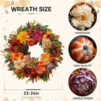 24 Inch Artificial Harvest Fall Wreaths for Front Door,Porch & Entryway - Image 3
