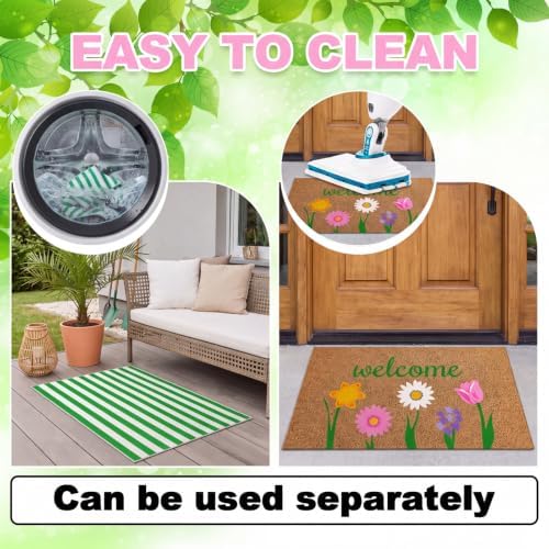 Moucuny 2 Pcs Spring Doormat Outdoor, Flower Theme, Non-Slip - Image 5