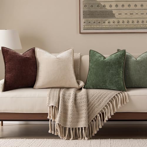 decorUhome Soft Chenille Throw Pillow Covers 22x22 Set of 2 Olive Green - Image 2