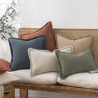 MIULEE Boho Linen Fringe Decorative Euro Throw Pillow Covers Camel 26x26 - Image 7
